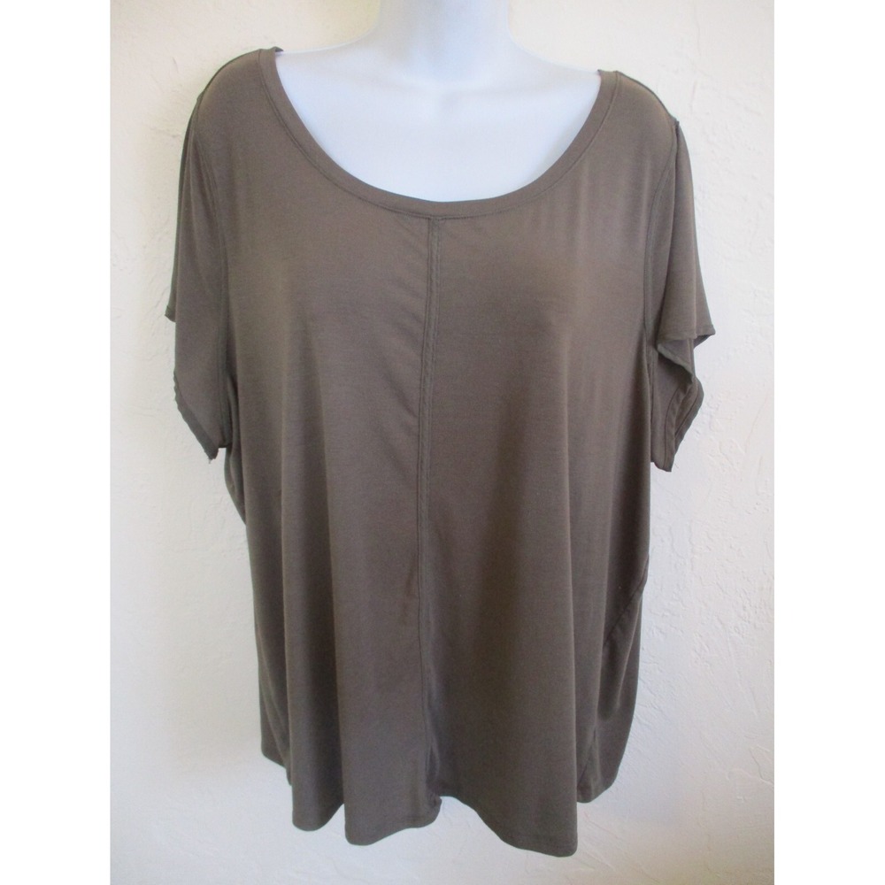 Lane Bryant Green Seam Detail Top 22/24 (3X) Sheer Back Pleat